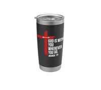 Joshua 1:9 Bible Verse God is With You Christian Cross Jesus Gobelet isotherme en acier inoxydable double paroi