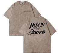 Josiah Queen Jesus is Coming Back Soon Merch T-shirt en coton délavé T-shirt unisexe à manches courtes et col rond décontracté, marron, 3XL