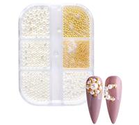 Joskeijky 1 BoîTe DéCorations de Perles Breloques pour Ongles Blanc PièCes D'Ongles Ronds Perles en Acier Doré Boules Accessoires D'Art D'Ongle Couleur: ZZ01