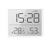 Joskeijky ThermomèTre HygromèTre NuméRique avec Horloge Moniteur D'Humidité Minuterie Alarme pour Bureau à Domicile Chambre Blanc