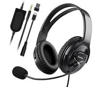 Joso Casque filaire avec micro, casque à oreille unique pour PS5/PS4/Xbox/Switch/PC/iPad/Mac/tablette avec adaptateur 3,5 mm vers USB A et type C - Pour bureau, travail à distance, entraîneur, jeu