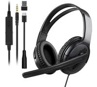 Joso Casque filaire avec micro, casque de jeu pour PS5/PS4/Xbox/Switch/PC/iPad/Mac et tablette avec adaptateur 3,5 mm vers type C et USB-A - Casque de chat, bureau, entraîneur, jeu, travail à distance