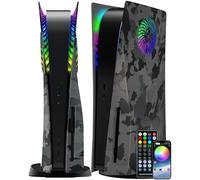 Joso Plaque frontale pour PS5 Disc Edition, anti-rayures et anti-poussière avec anneau RVB, housse de protection pour console PS5 (CD-ROM), plaques pour accessoires PS5, camouflage gris (version