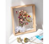 JOSON Lot de 2 cadres photo décoratifs flottants en bois avec fleurs séchées (couleur bois 10,2 x 15,2 cm)