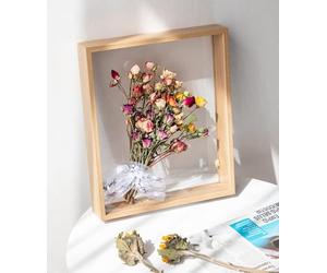 JOSON Lot de 2 cadres photo décoratifs flottants en bois avec fleurs séchées (couleur bois 10,2 x 15,2 cm)