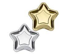 JOSON Lot de 20 assiettes en carton en forme d'étoile de 17,8 cm pour fête, fruits, dessert, Noël, mariage, anniversaire, pique-nique (doré et argent)