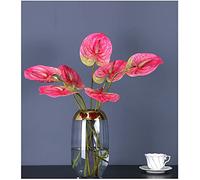 JOSON Lot de 6 Grandes Fleurs de lys anthurium artificielles permanentes pour décoration d'intérieur, Bouquet et Feuille Verte, décoration de Festival de Mariage, Arrangement Floral (Rose)