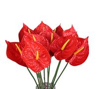 JOSON Lot de 8 fleurs de lys artificielles en anthurium de 68,6 cm pour décoration d'intérieur, bouquet et feuilles vertes, arrangement floral de mariage (rouge)