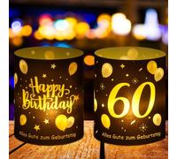 Jostift Lot de 12 photophores décoratifs de table pour 60 ans, 60 ans Happy Birthday, décoration d'ambiance pour 60e anniversaire, hommes et femmes, convient pour bougies chauffe-plat
