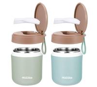 Jostift Lot de 2 récipients isothermes en acier inoxydable pour enfants - Avec cuillère - 430 ml - Isolation sous vide - Récipients de conservation au chaud - Récipients alimentaires pour bébé - Pour