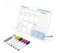 JOSTIVE Tableau blanc avec support, liste de choses à faire effaçable avec 6 stylos, tableau de planification hebdomadaire en acrylique blanc avec jours de la semaine, pour écrire et planifier - 30 x