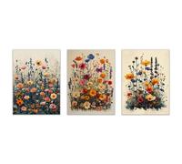 JOSUE 3 Parties Tableau Fleurs Plante Vintage Tableau Decoration Murale Sur Toile,Jaune,rouge Decoration Murale Salle De Bain Bureau Salon Cuisine- 20x30cmx3 Sans cadre