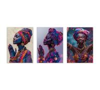 JOSUE 3 PièCes Femme Africaine Femme noire colorée Tableau chambre ado Toile,Violet, noir DéCoration Murale Pour Salon Chambre Maison Bain- 60x80cmx3 Sans cadre