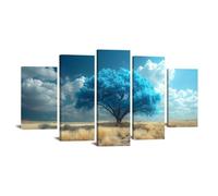 JOSUE 5 Pcs Arbre De Vie Decoration Paysage d’arbre bleu poster geant mural Toile,Bleu G Tableau Chambre Enfant Decoratifs Muraux Salon DéCor- 60x125cm Encadrée