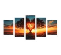 JOSUE 5 Pcs Impression sur Toile Arbre arbre de la vie Tableau Coucher de soleil Moderne Decoration Murale Chambre Salle De Bain Cuisine Bureau(Orange 55)-80x150cm Sans cadre