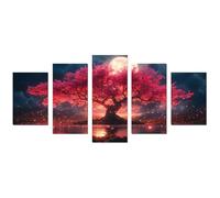 JOSUE 5 Pcs Impression sur Toile Arbre arbre de la vie Tableau Lac lunaire Impression sur Toile Art mural pour Salon Salle de bain Bureau Décoration Murale(Rose 7)-100x200cm Sans cadre