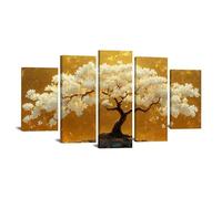 JOSUE 5 Pcs Impression sur Toile Arbre arbre de la vie Tableau Minimalisme Tableau Decoration Murale Salon Moderne Bain Maison Décorations(Blanc 23)-60x125cm Encadrée