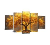 JOSUE 5 Pcs Impression sur Toile Arbre arbre de la vie Tableau Minimaliste photos peintures sur toile Décoration murale pour le salon,Décorations d’intérieur(Jaune 39)-100x150cm Encadrée
