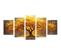 JOSUE 5 Pcs Impression sur Toile Arbre arbre de la vie Tableau Minimaliste photos peintures sur toile Décoration murale pour le salon,Décorations d’intérieur(Jaune 39)-100x200cm Sans cadre