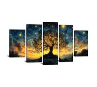 JOSUE 5 Pcs Moderne Grand Arbre de la vie Impression sur Toile Abstrait Image Tableau Decoration Murale Salon Chambre Maison(Jaune 44)-60x125cm Encadrée
