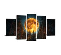 JOSUE 5 Pcs Moderne Grand Arbre de la vie Impression sur Toile Forêt lunaire Tableau Affiche de Océanique pour Salle de Bain Chambre Salon(Or 18)-80x150cm Encadrée