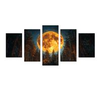 JOSUE 5 Pcs Moderne Grand Arbre de la vie Impression sur Toile Forêt lunaire Tableau Affiche de Océanique pour Salle de Bain Chambre Salon(Or 18)-50x100cm Sans cadre