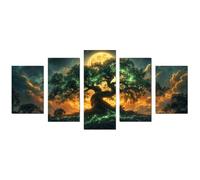 JOSUE 5 Pcs Moderne Grand Arbre de la vie Impression sur Toile Lune abstraite Arbre Peinture Affiche Abstrait Image Tableau Decoration Murale Salon(Vert 60)-80x150cm Sans cadre