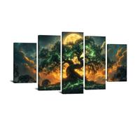 JOSUE 5 Pcs Moderne Grand Arbre de la vie Impression sur Toile Lune abstraite Arbre Peinture Affiche Abstrait Image Tableau Decoration Murale Salon(Vert 60)-80x150cm Encadrée