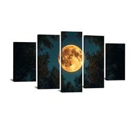 JOSUE 5 Pcs Moderne Grand Arbre de la vie Impression sur Toile Lune et forêt Arbre Tableau Murale decoration murale chambre coucher Salle de bains Bar(Or 34)-100x200cm Encadrée