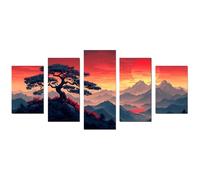 JOSUE 5 Pcs Moderne Grand Arbre de la vie Impression sur Toile Montagnes arbre Tableaux Decoratifs Muraux Chambre Deco Salon Bar Café(Rouge 50)-80x150cm Sans cadre