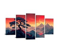 JOSUE 5 Pcs Moderne Grand Arbre de la vie Impression sur Toile Montagnes arbre Tableaux Decoratifs Muraux Chambre Deco Salon Bar Café(Rouge 50)-60x125cm Encadrée