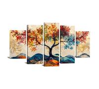 JOSUE 5 Pcs Tableau Sur Toile Arbre De Vie Minimaliste Tableau Decoration Sur Toile,Noir, bleu Tableau DéCor Murale Chambre Coucher Cuisine Restaurant- 80x150cm Encadrée