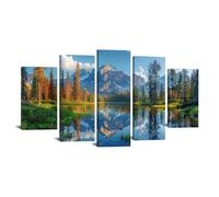 JOSUE 5 Pcs Tenture Murale ForêT Lac de montagne Tableau Decoration Sur Toile,Bleu, vert Peintures Pour Maison Bain Salon Chambre- 80x150cm Encadrée
