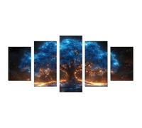 JOSUE 5 PièCes Arbre de vie coloré Impression sur toile Abstrait Arbre Peinture Affiche Abstrait Image Tableau Decoration Murale Salon(Bleu 48)-80x150cm Sans cadre