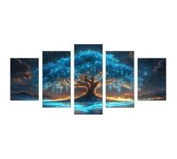 JOSUE 5 PièCes Arbre de vie coloré Impression sur toile Abstrait Image Tableau Decoration Murale Salon Maison chambre à coucher(Bleu 32)-100x200cm Sans cadre