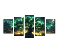 JOSUE 5 PièCes Impression sur Toile Arbre De Vie Coloré Abstrait Arbre Tableau Image Decoration Murale Salon Salle de Bains Couloir(Vert 59)-50x100cm Sans cadre