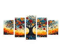 JOSUE 5 PièCes Impression sur Toile Arbre De Vie Coloré Fleurs arbre Tableaux Decoratifs Muraux Chambre Deco Salon Bar Café(Rouge 33)-100x200cm Sans cadre