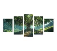 JOSUE 5 PièCes Impression sur Toile Arbre De Vie Coloré Nature Forêt Arbre Peinture Affiche Abstrait Image Tableau Decoration Murale Salon(Vert 43)-100x150cm Sans cadre