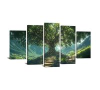 JOSUE 5 PièCes Impression sur Toile Arbre De Vie Coloré Nature Forêt Arbre Peinture Affiche Abstrait Image Tableau Decoration Murale Salon(Vert 43)-80x150cm Encadrée