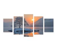 JOSUE 5 PièCes Impression sur Toile Arbre De Vie Coloré Paysage d'hiver Arbre Peinture Affiche Abstrait Image Tableau Decoration Murale Salon(Gris 65)-60x125cm Sans cadre