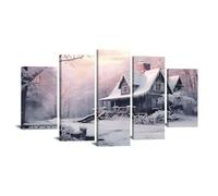 JOSUE 5 PièCes Paysage d'hiver naturel Poster Mural En Toile, tree house Blanc Tableau Famille Salon Art Mural Décoration Murale -50x100cm Encadrée