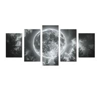 JOSUE 5 PièCes Tableau Decoration Murale ForêT Arbre de lune Decoration Murale Salon Toile Tableau,Noir,blanc Peinture Image Tableau Salon DéCoration Murale- 80x150cm Sans cadre