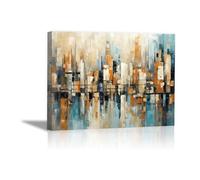 JOSUE Abstrait Coloré Affiche Decoration Murale En Toile, Gris, jaune Moderne Mur Peinture Décor Pour Chambre Salon Salle De Bains -75x115cm Encadrée