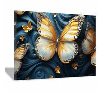 JOSUE Abstraite Posters Sur Toile - Modernes Et Minimalistes Fleurs brillantes Tableau Image Decoration Murale Salon Salle de Bains Couloir(Gold 51)-60x80cm Encadrée