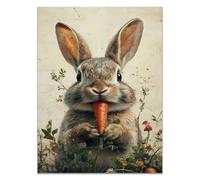 JOSUE Affiche Toile Peinture Animal Mur Art, Drôle d’animal lapin Affiche et Impression pour Salon décor à la Maison oeuvre - 70x100cm Sans cadre(Gris)
