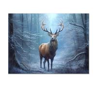 JOSUE animal Cerf Tableau Grand Format Sur Toile,Cerf de forêt d'hiver abstrait Gris blanc Decoration Murale Salle De Bain Bureau Salon Cuisine-70x100cm Sans cadre