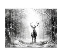 JOSUE animal Cerf Tableau Peinture Sur Toile,Cerf de forêt d'hiver abstrait Noir blanc Moderne Tableau Decoration Murale Salon Chambre-40x60cm Sans cadre