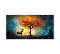 JOSUE Arbre de la vie Impression sur Toile Image Murale Forêt de cerfs Paysage naturel-Impression panoramique moderne-Pour chambre à coucher(Orange 37)-60x120cm Sans cadre