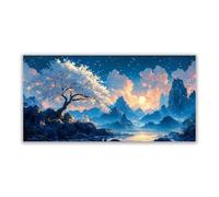 JOSUE Arbre de la vie Tableau Decoration Murale Impression Sur Toile Montagne Arbre Peinture Affiche Abstrait Image Tableau Decoration Murale Salon(Bleu 14)-80x160cm Sans cadre