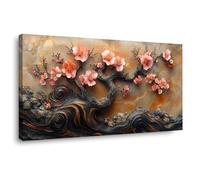 JOSUE Arbre de vie coloré Impression sur toile Fleurs Arbre Peinture Affiche Abstrait Image Tableau Decoration Murale Salon(Rose 48)-50x100cm Encadrée